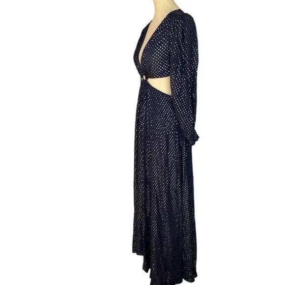 Delfi Collective Cerise Cutout Navy Blue Metallic Gold Dotted Gown Dress S - Picture 6 of 11